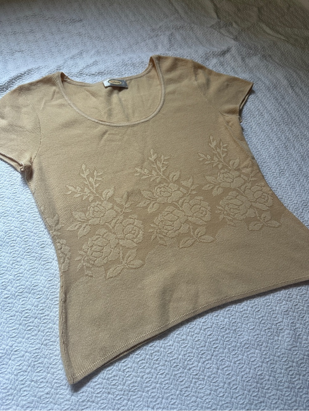 Short Sleeve Floral Knit Top in Beige